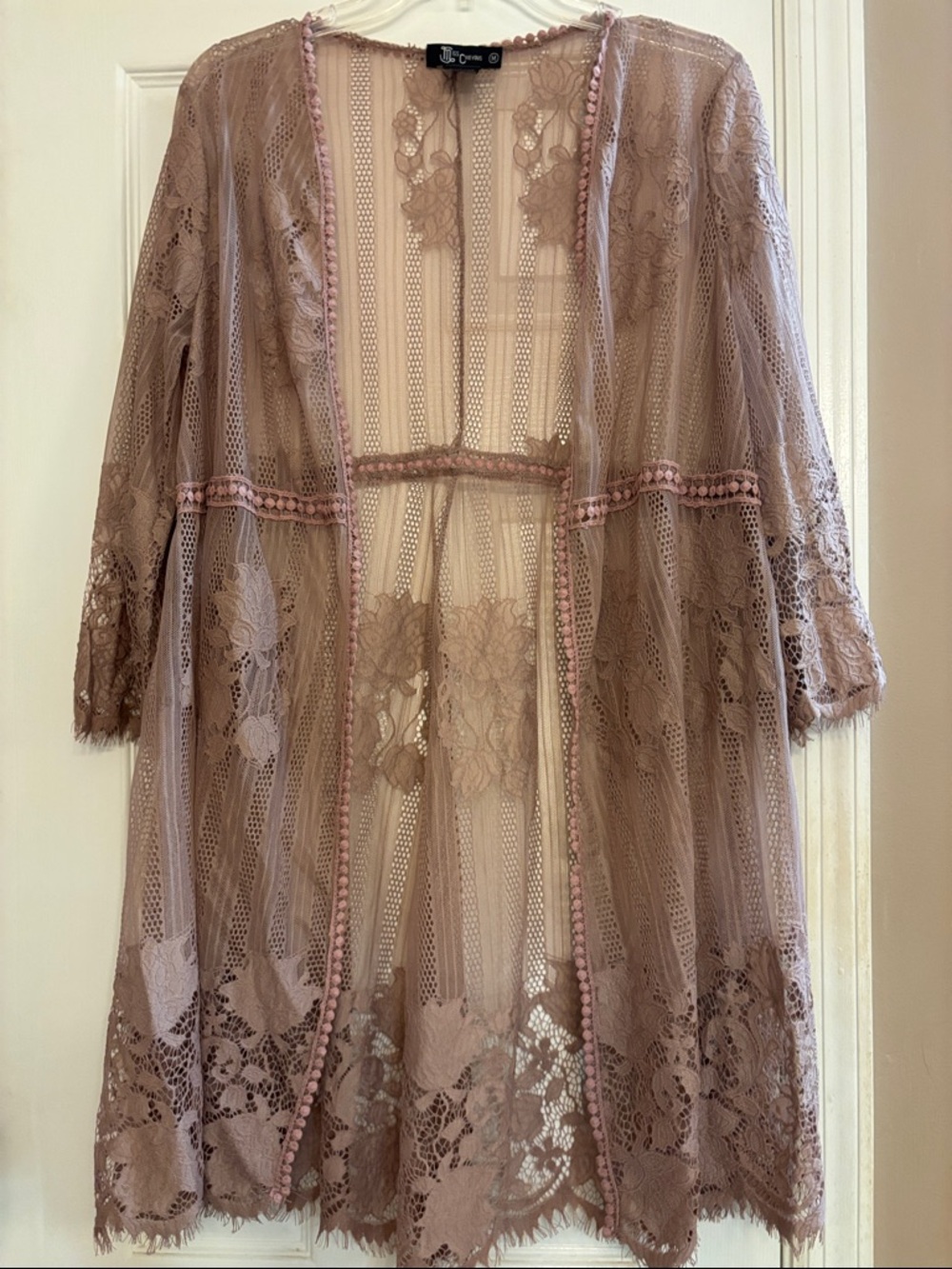 Miss Chievous Sheer Lace cardigan in Mauve Taupe Med - Picture 5 of 5